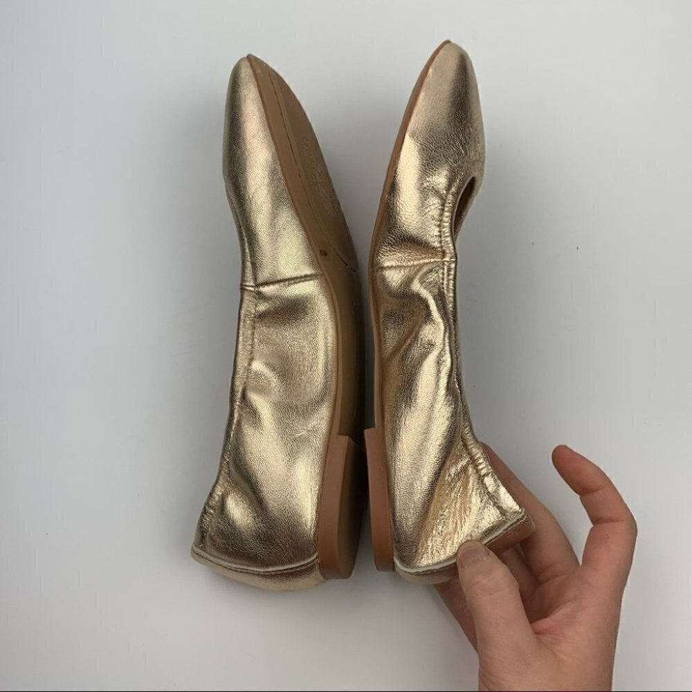 New Vince Camuto ballet flats Brindin sz 6.5 Egyptian gold leather square toe - Picture 7 of 13